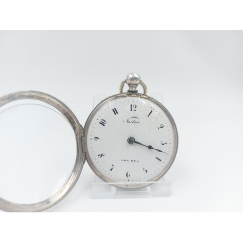 73 - A late 18th century Norton London white metal verge fusee pocket watch with white enamel face and in... 