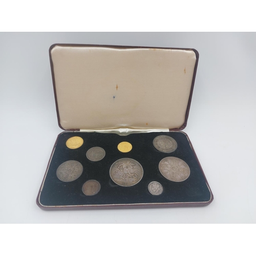 205 - An 1887 Queen Victoria Golden Jubilee nine piece coin set comprising full sovereign, ½ sovereign, on... 