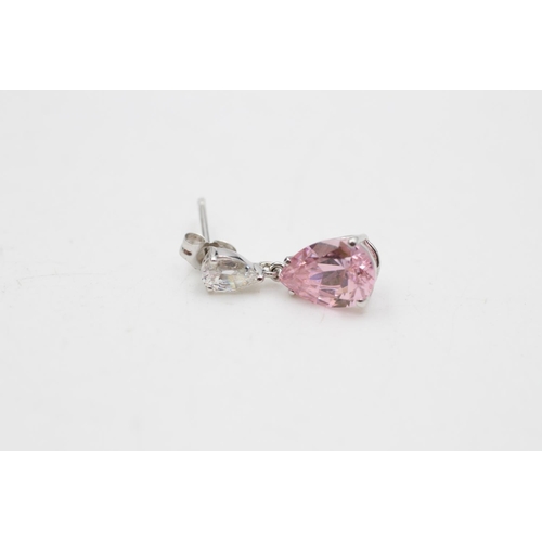 1 - A 9ct white gold pink and clear gemstone drop earrings & necklace set - approx. gross weight 6.5 gra... 