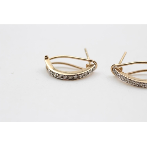 25 - A pair of 9ct gold diamond French back hoop earrings  - approx. gross weight 2.5 grams