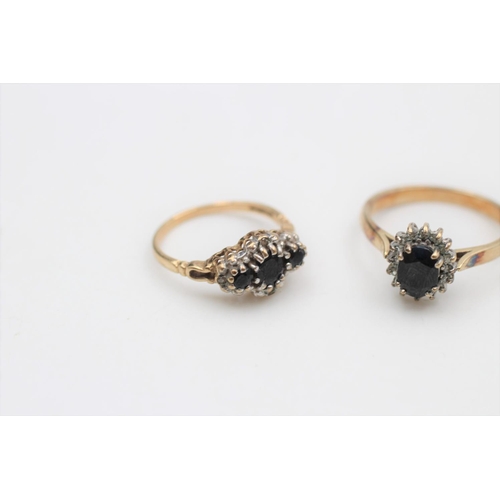 30 - Two 9ct gold sapphire and diamond cluster dress rings, sizes J ½ & O ½  - approx. gross weight 4.5 g... 