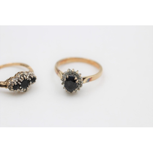 30 - Two 9ct gold sapphire and diamond cluster dress rings, sizes J ½ & O ½  - approx. gross weight 4.5 g... 