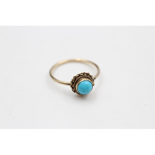 38 - Two 9ct gold gemstone dress rings, sapphire size M ½ and turquoise size P ½ - approx. gross weight 3... 