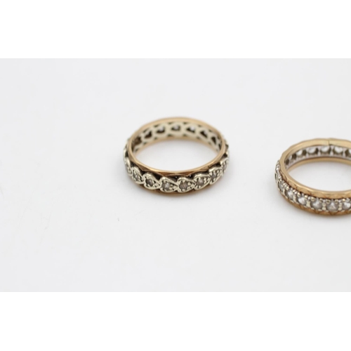 9 - Two 9ct gold and silver eternity rings, one size P and one size M ½ - approx. gross weight 7 grams