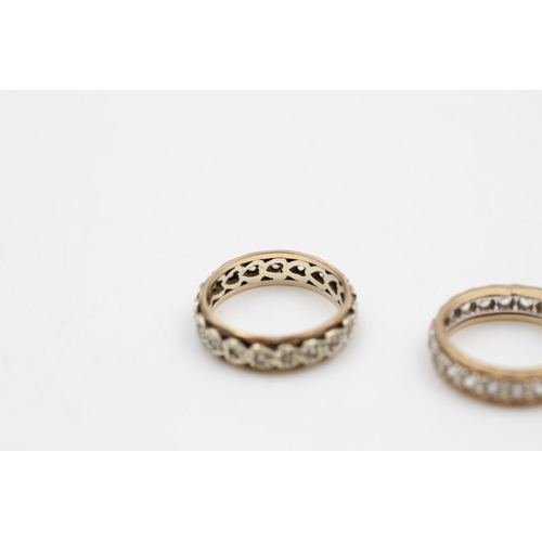 9 - Two 9ct gold and silver eternity rings, one size P and one size M ½ - approx. gross weight 7 grams