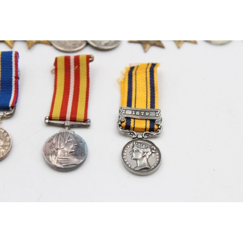 108 - A collection of miniature medals to include mounted WWII groups, National Service etc.