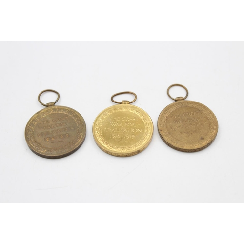 133 - Three WWI Victory medals awarded to 3403 Pte. F Pye - Loyal North Lancashire Regiment, 33004 Pte. D.... 