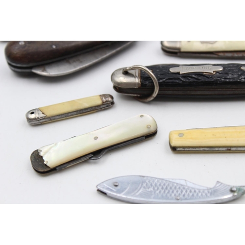 152 - Twelve assorted vintage pocket knives to include multi-tool, mother of pearl handled etc.