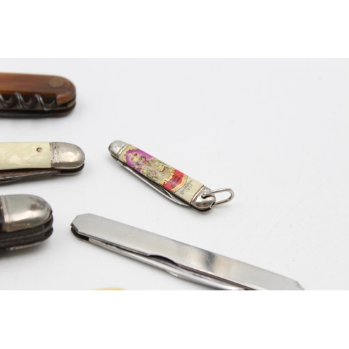 152 - Twelve assorted vintage pocket knives to include multi-tool, mother of pearl handled etc.