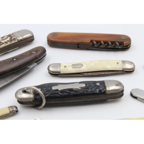 152 - Twelve assorted vintage pocket knives to include multi-tool, mother of pearl handled etc.