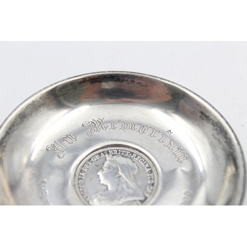 192 - A hallmarked London silver Queen Victoria commemorative 7cm diameter pin dish by Sampson Mordan & Co... 