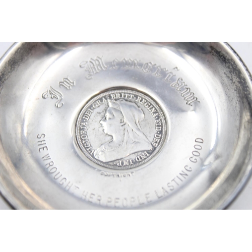 192 - A hallmarked London silver Queen Victoria commemorative 7cm diameter pin dish by Sampson Mordan & Co... 