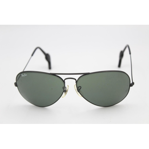 217 - A pair of cased vintage Bausch & Lomb Ray-Ban Aviator black framed gents sunglasses