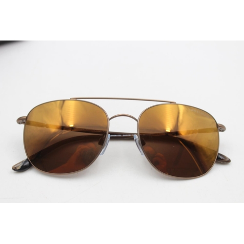 219A - A pair of classic Giorgio Armani brown framed gents sunglasses with original case and pouch