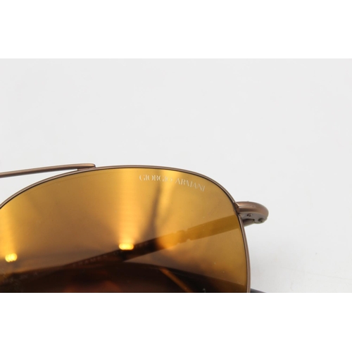 219A - A pair of classic Giorgio Armani brown framed gents sunglasses with original case and pouch