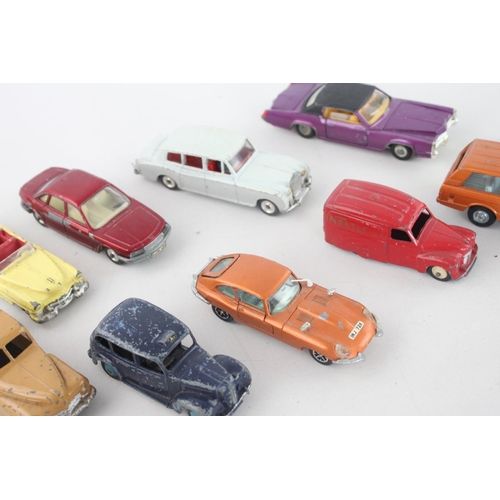 319 - Ten vintage Dinky diecast model cars to include Rolls Royce Phantom V, Austin Van etc.