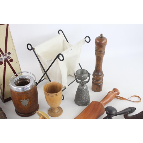 358 - A collection of assorted items to include candlestick box, sputnik wall mountable coat hanger, fire ... 