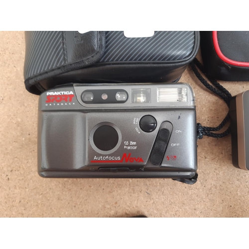 1106 - Four items, one cased Praktica Sport 35mm autofocus compact camera, one cased 850ZP 35mm compact cam... 