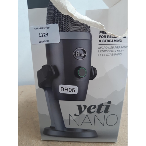 1123 - A boxed Logitech Blue Yeti Nano omnidirectional/cardioid switchable USB microphone