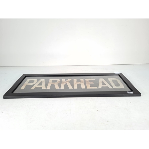 343 - A vintage framed Parkhead linen bus blind - approx. 68cm x 25cm