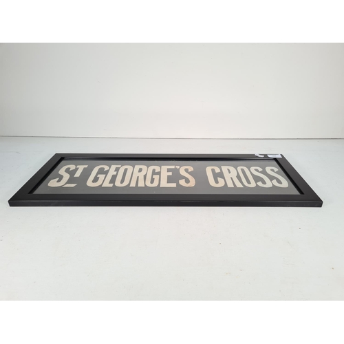 344 - A vintage framed St. George's Cross linen bus blind - approx. 67cm x 25cm