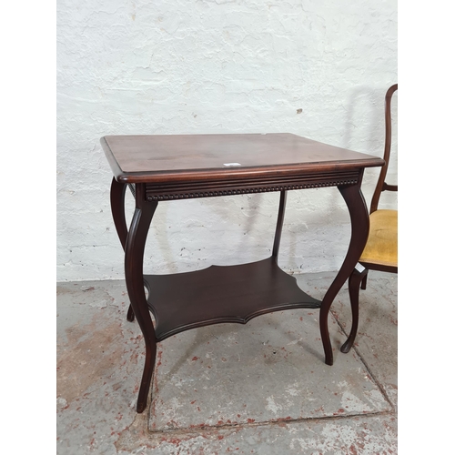 1012 - Three assorted pieces of antique mahogany furniture, Edwardian three tier folding cake stand - appro... 