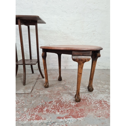 1013 - Three assorted pieces of furniture, oak nest of three table, oak oval side table on ball and claw su... 