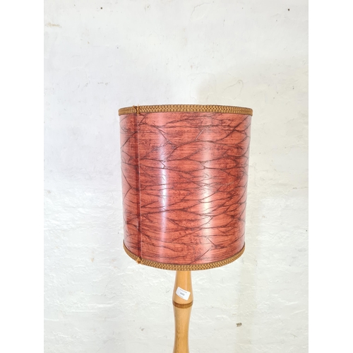 1031 - A mid 20th century teak bamboo effect standard lamp with shade - approx. 169cm high