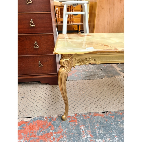 1094 - A French style gilt metal and onyx rectangular coffee table on cabriole supports - approx. 48cm high... 