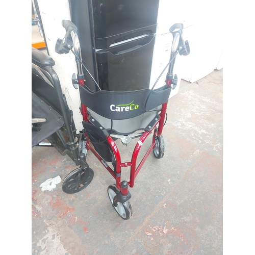 1248 - Three items of mobility equipment, one black Careco folding wheel chair and two folding walking aids