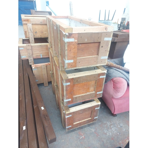 1251 - Three rectangular wooden garden planters - largest approx. 42