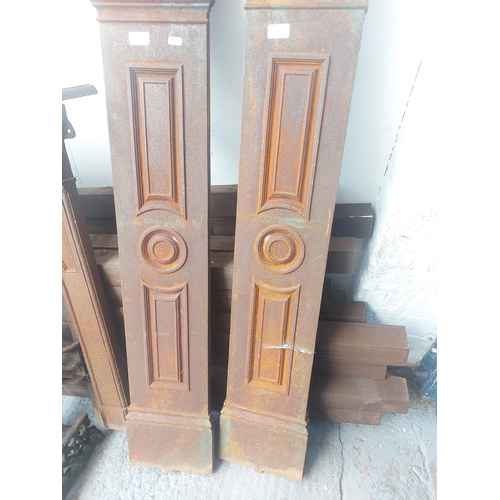 1258 - Two vintage cast iron ornate fireplace surround uprights