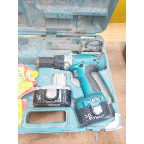 1288 - Two cased Makita power tools, one 14.4v cordless drill with battery and one 6227D 12v cordless drill... 