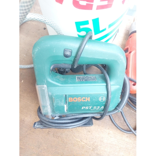 1292 - Three items, one green Bosch PST53A electric jig saw, one orange Black & Decker KR504CRES electric d... 