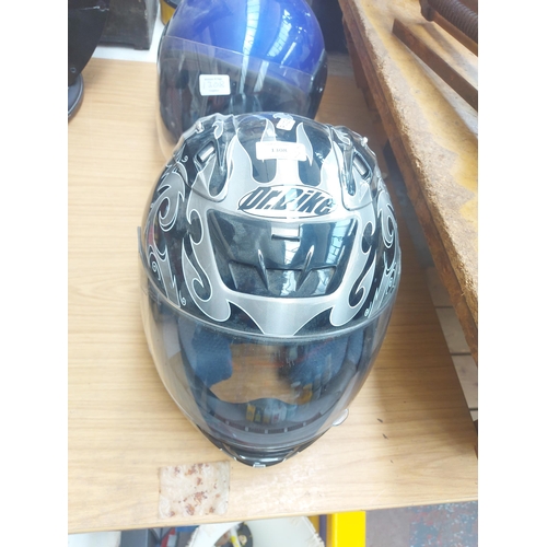 1308 - Two motorcycle helmets, one Dr. Bike black and grey full face and one B-Square blue open face