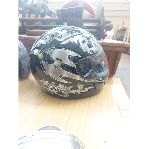 1308 - Two motorcycle helmets, one Dr. Bike black and grey full face and one B-Square blue open face