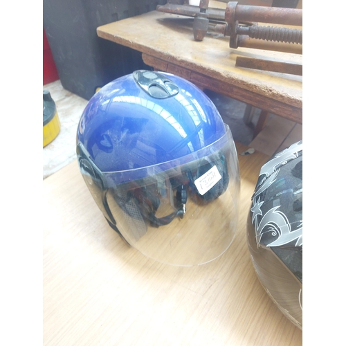 1308 - Two motorcycle helmets, one Dr. Bike black and grey full face and one B-Square blue open face