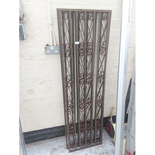 1378 - Three ornate black metal fence panels - approx. 170cm high x 49cm wide