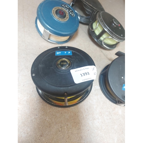 1393 - Four fly fishing reels to include Shakespeare Graflite 2755, Mitchel 756 single action, Youngs Shake... 