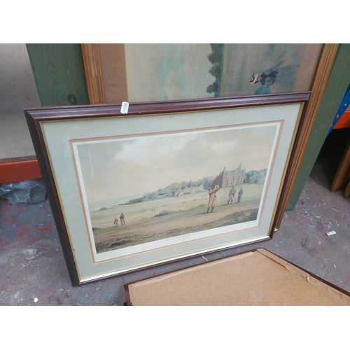 1401 - A large quantity of various framed pictures and prints to include still life, St. Andrews golf scene... 