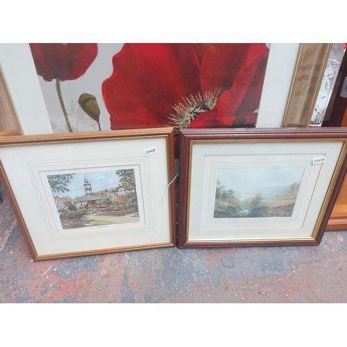 1403 - Ten various framed pictures and prints to include Matlock in Derbyshire, oils on canvas, Spanish sce... 