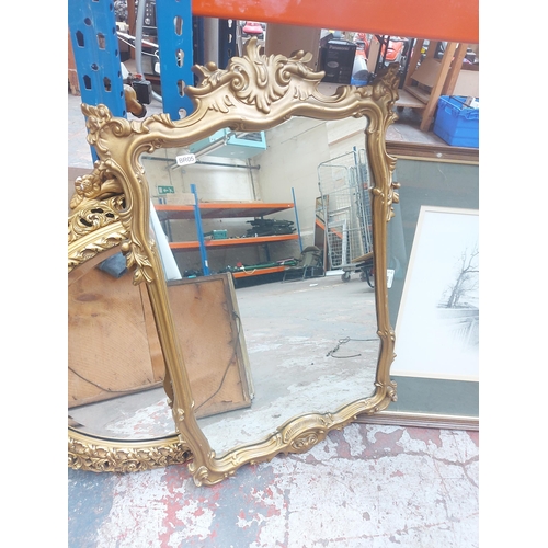 1405 - Six items, three Victorian style gilt framed mirrors and three pictures to include oil on canvas of ... 