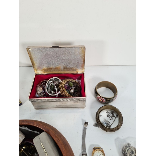 329 - A collection of assorted costume jewellery and wristwatches to include Ingersoll, Mithias etc.