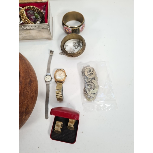 329 - A collection of assorted costume jewellery and wristwatches to include Ingersoll, Mithias etc.