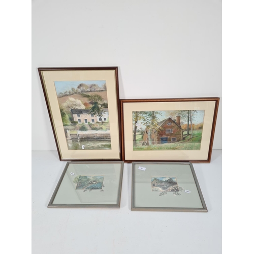 347 - Four various framed pictures to include oil pastel drawing signed A. Kennedy, oil pastel drawing of ... 