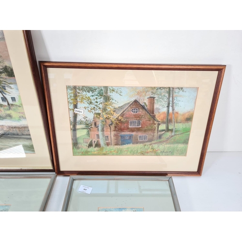 347 - Four various framed pictures to include oil pastel drawing signed A. Kennedy, oil pastel drawing of ... 