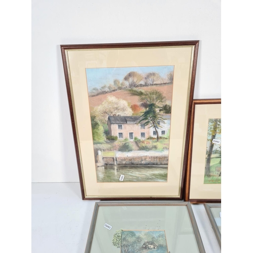 347 - Four various framed pictures to include oil pastel drawing signed A. Kennedy, oil pastel drawing of ... 