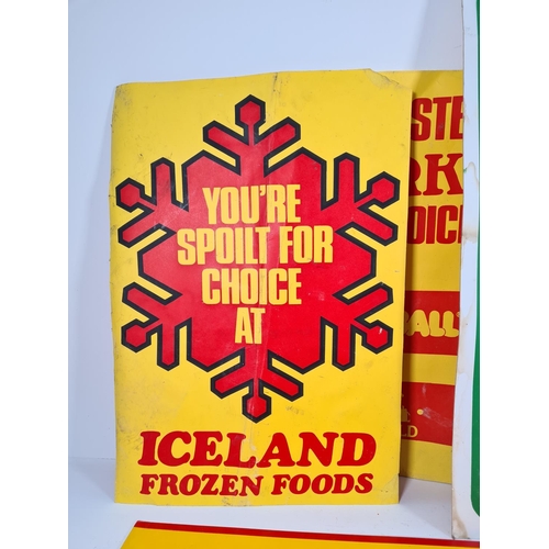 351 - Five mid/late 20th century supermarket advertising posters to include Iceland TV specials, Matthews ... 