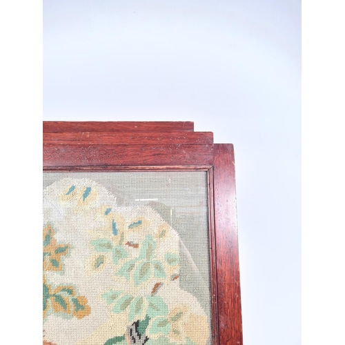 355 - A vintage mahogany framed tapestry fire screen - approx. 74cm high x 54cm wide