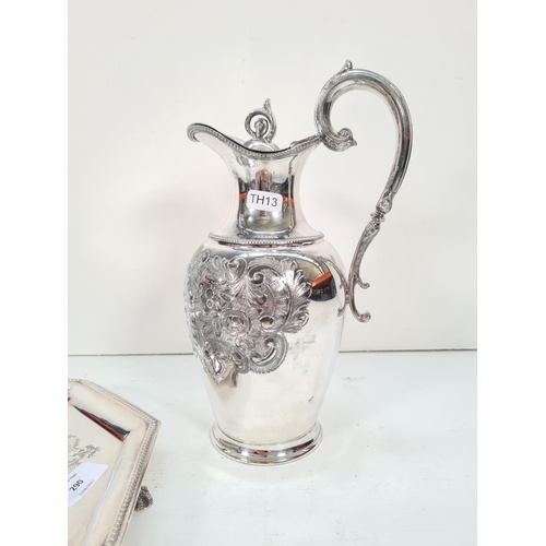 290 - Two pieces of metalware, one EPBM claret jug with acanthus leaf design and one T.W 2813 plated octag... 